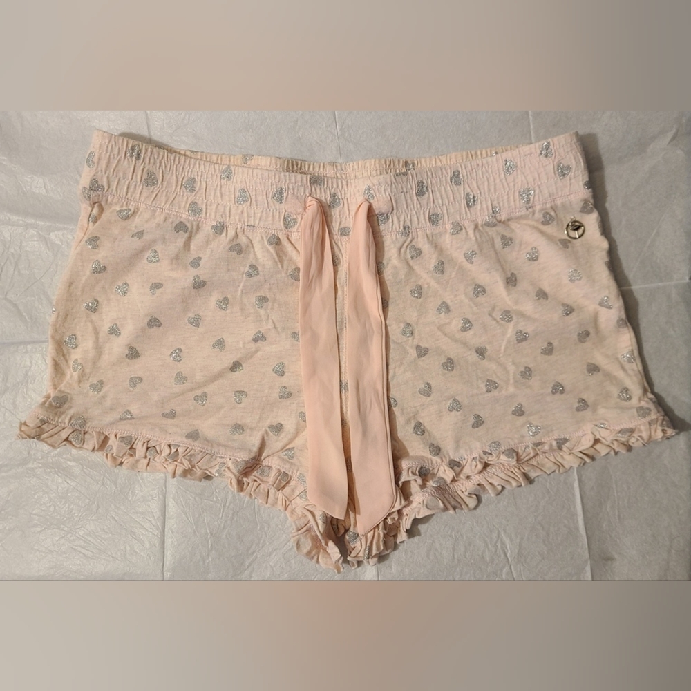 Intima - (Size S) Pink Silver Glittery Heart Frilly Women's Pyjama Shorts